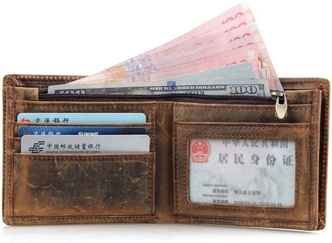 Genuine Leather Wallet for Men Handmade Vintage Italian Bifold Large Capacity RFID Blocking with Zipper (Dark Brown)