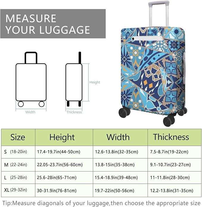 Portuguese tiles Travel Luggage Cover, Travel-Themed Suitcase Protector Stretchable, Washable Travel Suitcase Cover (XL for 29-32 Inch Luggage)