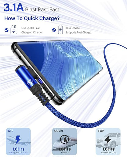 sweguard iPhone 16 Charger USB to Type C Cable 90 Degree [2-Pack,6.6FT] Fast Charging Cord for iPhone 16 15 Pro Max Plus Samsung Galaxy S25 S24 S23 S22 S21 S20 A54 A15 Note Flip LG Pixel Moto