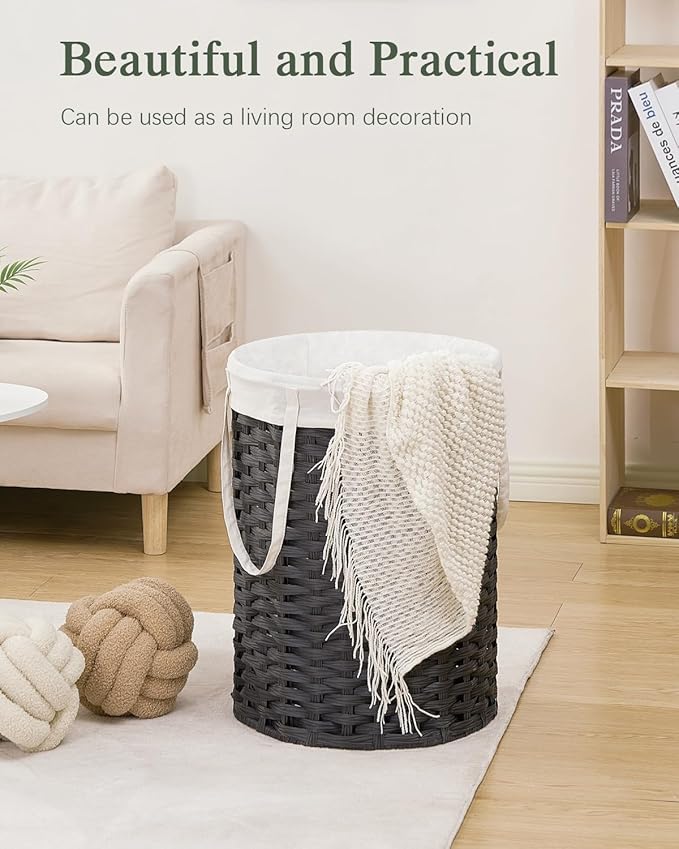 Laundry Hamper Laundry Basket Round 19.0 Gal (72 L) Handwoven Rattan Laundry Basket, Large Wicker Laundry Hamper with Removable Laundry Bag Handles 2 Mesh Bags for Bathroom Living Room Black