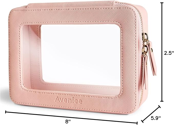Aveniee Clear Makeup Bag Organizer, Travel Toiletry Bag for Women, Waterproof Cosmetic Pouch with Zippers,Car Accessories Organizers and Storage Case,Pink