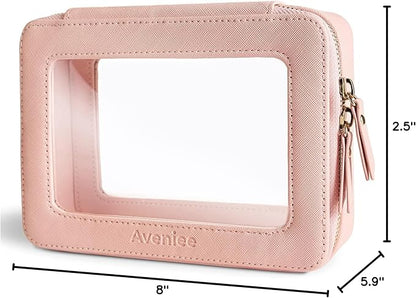 Aveniee Clear Makeup Bag Organizer, Travel Toiletry Bag for Women, Waterproof Cosmetic Pouch with Zippers,Car Accessories Organizers and Storage Case,Pink