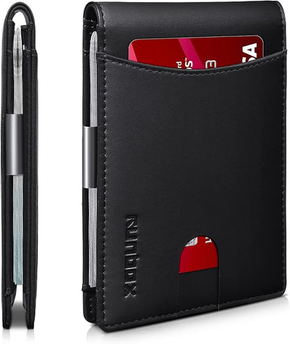 RUNBOX Money Clip Slim Wallets for Men RFID Blocking 11 Card Holder Minimalist Small Leather Bifold Men's Front Pocket Wallet Gift Box