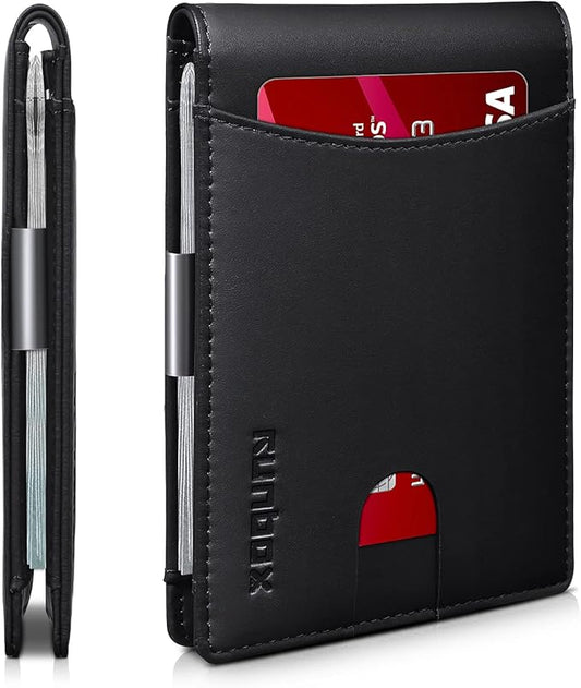RUNBOX Money Clip Slim Wallets for Men RFID Blocking 11 Card Holder Minimalist Small Leather Bifold Men's Front Pocket Wallet Gift Box