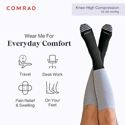 Comrad CloudCotton Knee High Socks - 15-20mmHg Graduated Compression Socks - Combed Cotton Support Socks
