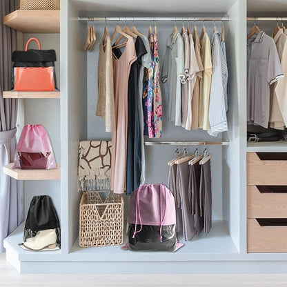 8PCS Dust Bags for Handbags Jumbo Travel Shoe Bags Purses Organizers Storage Bags with Rope Clear Window Dustproof Drawstring Bag Storage Pouch for Men and Women - Black, 23.6 x 19.7 in