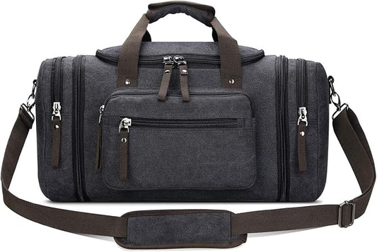 Canvas Travel Duffel Bag for Men Birthday Gifts Overnight Weekend Bag (Black)