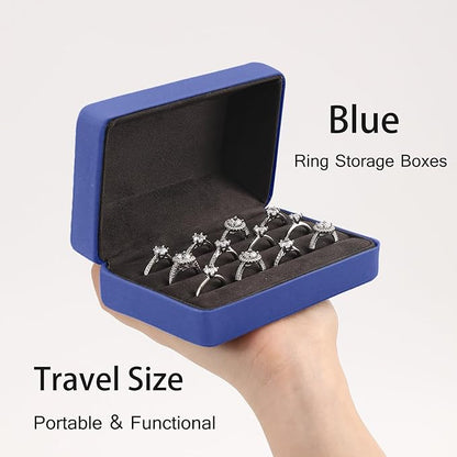 Ring Storage Boxes for Multiple Rings, Compact and Stylish Travel Jewelry case, Portable Small jewelry Organizer Box Tray Gift for Women, Girl(Blue)