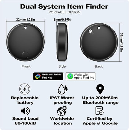 Eelexa Smart Tag Tracker, Dual System Air Tracker Tag for iOS and Android, Compatible with Apple Find My or Google Find Hub Smart Keys Finder Item Locator with Waterproof&Light (Black-4Pack)