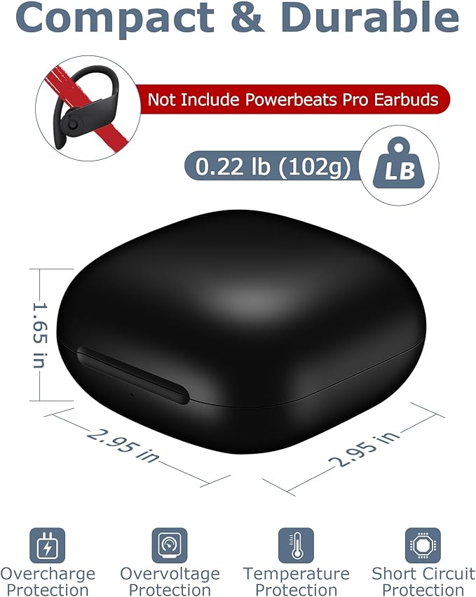 Charging Case Replacement Compatible with Powerbeats Pro - 700mAh Battery Portable Earbuds Charger Case with Bluetooth Pairing Black