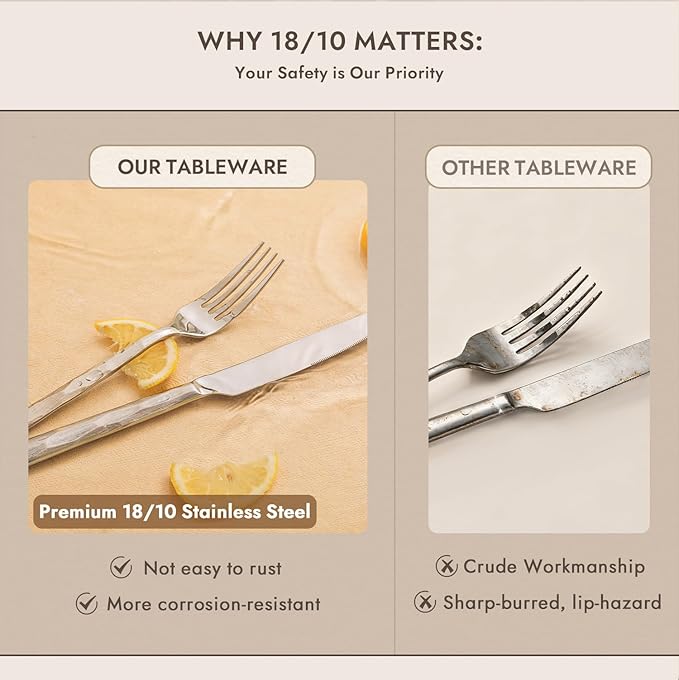 KINGSTONE Silverware Set, 30-Piece 18/10 Stainless Steel Brushed Handle Flatware Cutlery Set, for Kitchen, Home, Party, Wedding Gift, Rust Resistant and Dishwasher Safe