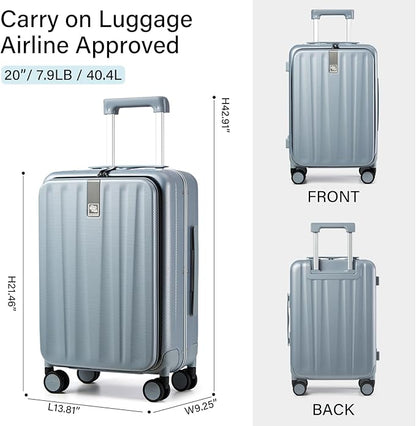 Hanke 20 Inch Carry On Luggage Hard Shell Suitcases with Wheels Luggage Suitcase Travel Luggage for Women Men Rolling Luggage Bags for Business Trip Weekender-Grey