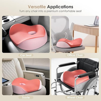 FLORICH Seat Cushion, Memory Foam Seat Cushion for Car Office Chair, Ergonomic Office Seat Chair Cushion for Sciatica Pain Relief, Larger Seat Cushion for for Long Sitting Office Workers - Pink