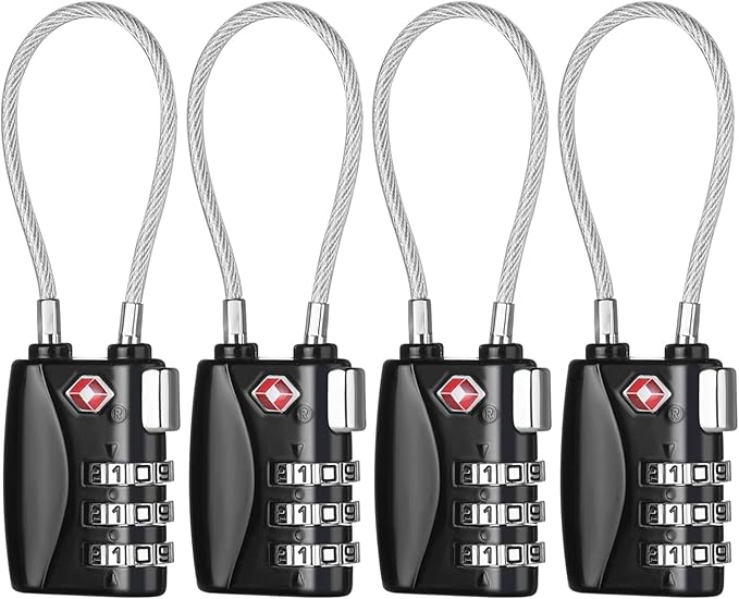 ZHEGE TSA Luggage Locks 4 Pack Travel Padlocks for Suitcase, Baggage, Backpack, Pistol Case (Black)