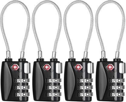 ZHEGE TSA Luggage Locks 4 Pack Travel Padlocks for Suitcase, Baggage, Backpack, Pistol Case (Black)