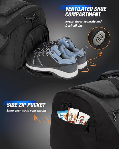 Gonex Gym Duffel Bag with Shoe Compartment Wet Pocket, Large Capacity Sports Duffle Bag for Men Women, Workout & Travel Bag with Multiple Pockets, Black, Small (30L)