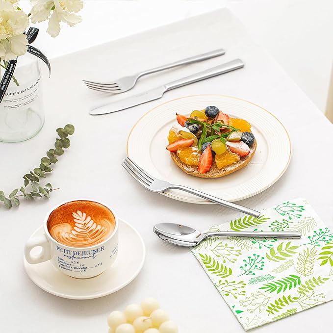 KINGSTONE Silverware Set with Steak Knives, 48-Piece Forged Flatware Set Cutlery Set Premium Stainless Steel, Service for 8, for Kitchen, Home, Wedding, Party, Mirror Polished and Dishwasher Safe