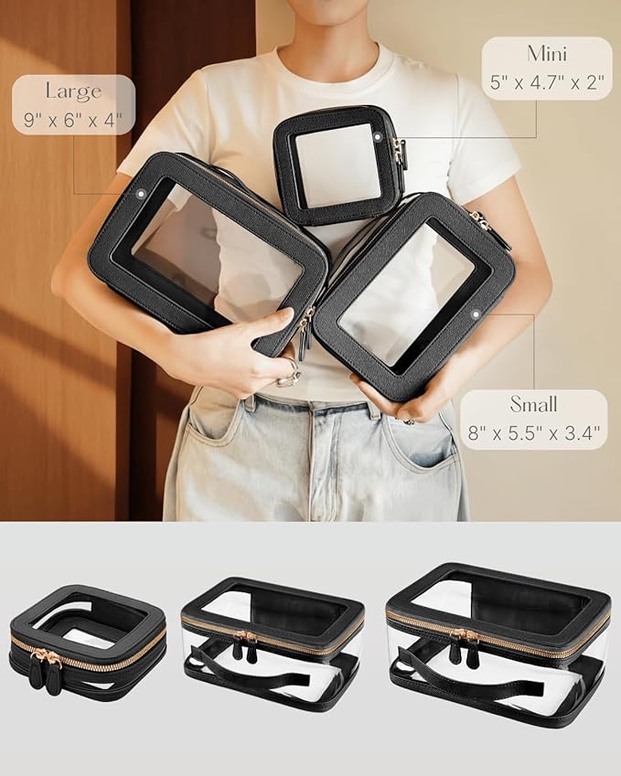 Clear Cosmetic Bag Set for Women Makeup Bag with Handle, 3 Pcs Travel Toiletry Bag Transparent Cosmetic Case Portable Make Up Organizer Bag for Essentials