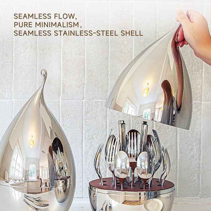 KINGSTONE Silverware Set with Waterdrop Storage Organizer, Luxury 20 Piece Flatware Set for 4, 18/10 Stainless Steel Cutlery Set with Diamond Cut Pattern Ideal for Kitchen,Party and Gift