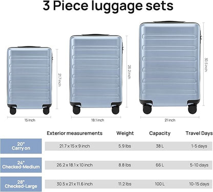 NINETYGO Medium Checked Luggage 24 Inch, Checking In Luggage with Smooth Spinner Wheels, Expandable, Hard Shell PC+ABS Suitcase, Lightweight Travel Luggage, TSA Approved (Blue, Andes)