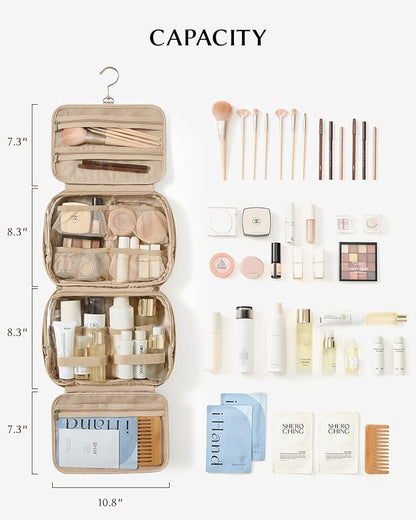 EACHY Travel Toiletry Bag with Hanging Hook, Portable Makeup Cosmetic Bags for Women, Water-Resistant Full-Size Travel Accessories (Pink)