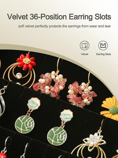 Coward Earring Organizer Tray Box, Black Velvet Earring Jewelry Display Storage Tray Case with Transparent Glass Lid for Home Drawer or Shop Selling