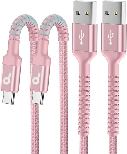 USB C Cable 10FT, 2Pack Long USB A to USB C Charger Cable, Type C Cable Fast Charging Upgraded Extra Durable Braided USBC Cord Compatible with iPhone 17 16 15 Pro Max/LG and More USB C Devices-Pink