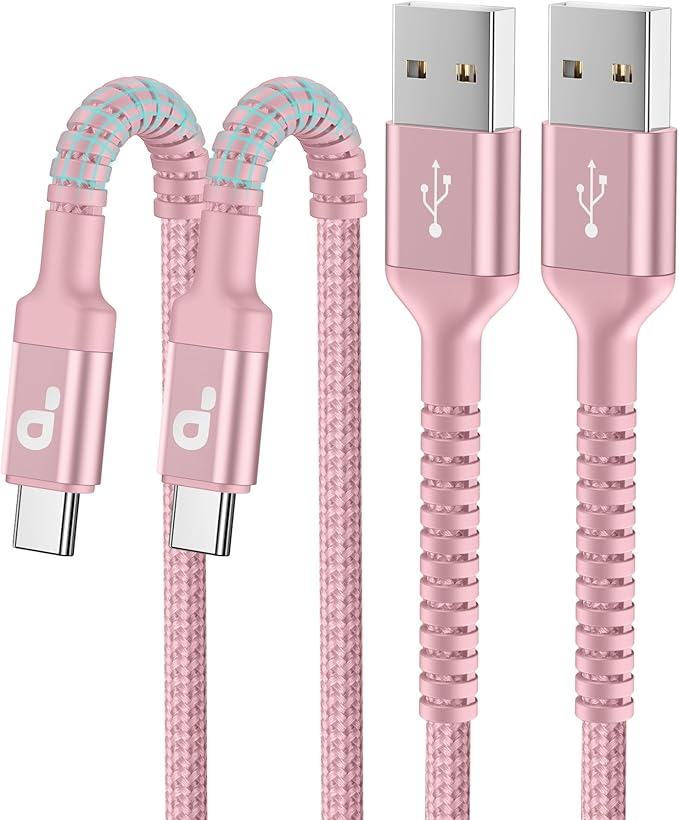iPhone 16 USB C Cable Fast Charging [2 Pack, 6FT], USB A to USB C Charger Cord, Upgraded Extra Durable Braided USBC Cable Compatible with iPhone 17 16 15 Pro Max, LG and More-Pink