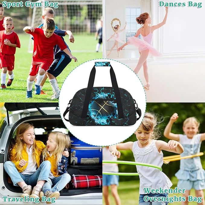 Blue Basketball Kids Duffel Bag for Boys, Sport Ball Sports Gym Bag Overnight Travel Weekender Bag Lightweight Carry On Sleepovers Bag for School Practice Gymnastics