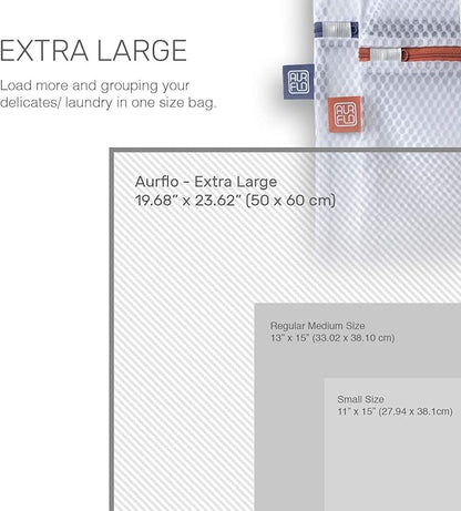 Mesh Laundry Bags for Delicates – 2 XLarge Durable Net with Anti Rust Zipper, Hanging Loop-Garment Safe Wash Bags and Organizer for Washing Machine, Lingerie, Jacket, Bra, Shoes, Sweater, Travel.