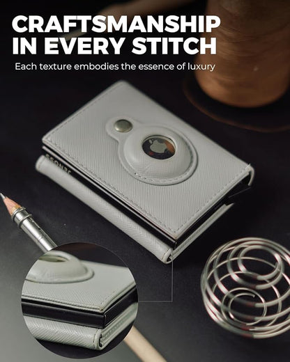 Jenoss Smart AirTag Wallet for Men & Women: Full Grain Leather, Handcrafted, Pop Up Case, Slim, RFID Blocking, Credit Card Holder, Apple Air Tag Tracker Minimalist 9-12 Slot | ID & Cash (Black& Grey)