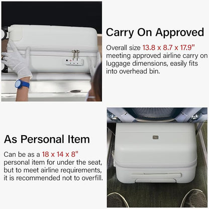 Hanke 16 Inch Underseat Carry On Luggage with Spinner Wheels Hard Shell Suitcases Mini Small Carry On Bag for Airline Approved TSA Luggage Lightweight Travel Suit Case(Smoke White)