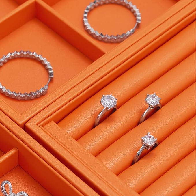 Oirlv Luxury Leather Ring Tray 24 Grid Jewelry Drawer Organizer Stackable Jewelry Trays Ring Earring Storage