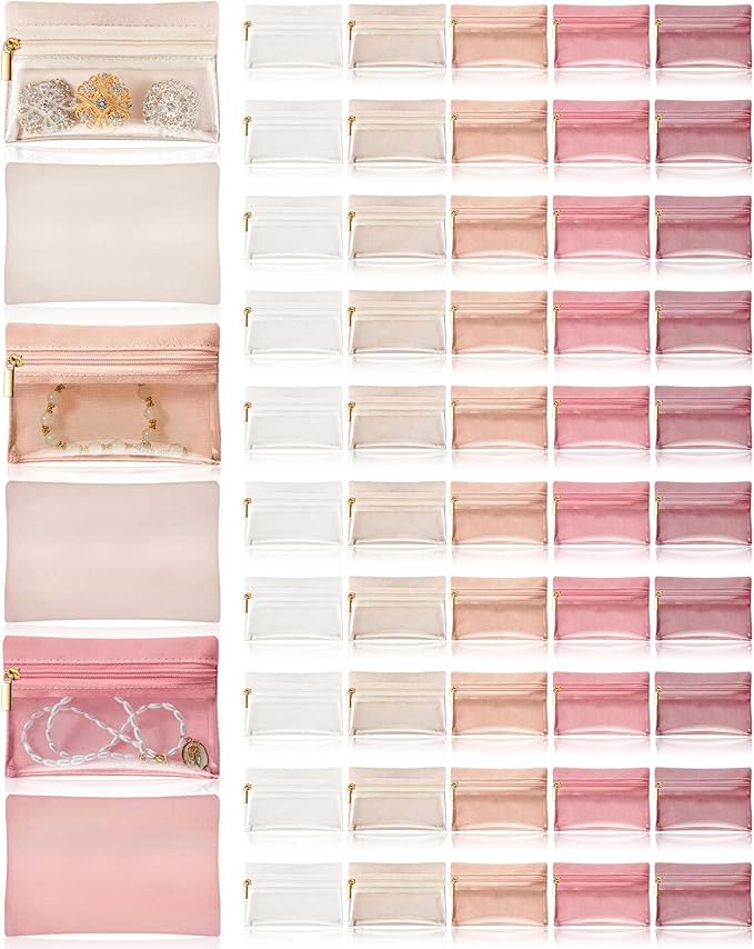 Uiifan Travel Jewelry Organizer Flannel Jewelry Bags Portable Jewelry Pouch with Zipper Pockets for Women Girl Gift