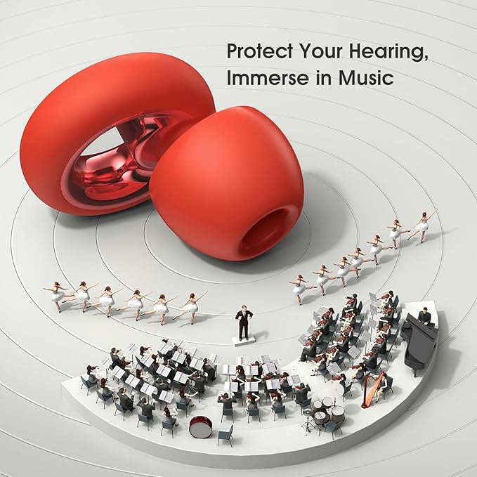 Ear Plugs for Sleeping Noise Cancelling, Soft Ear Plugs for Concert, 45dB Reusable for Noise Reduction with 8 Ear Tips, Silicone Hearing Protection Earplugs for Sleep, Work (Red)