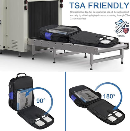 Z-MGKISS Extra Large Backpack, Travel Laptop Bag for Men, Anti-Theft College Backpack with USB Port, TSA-Approved 17.3 Inch, Heavy Duty Business Weekender Bag, Blue