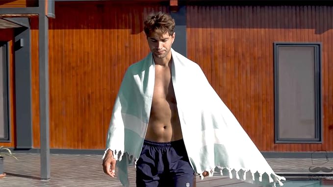 Bazaar Anatolia Turkish Beach Towel – 100% Cotton, Quick Dry, Sand Free Towel for Bathroom, Camping, Travel, Teal – Oversized 71x39 Inches – Diamond Mint