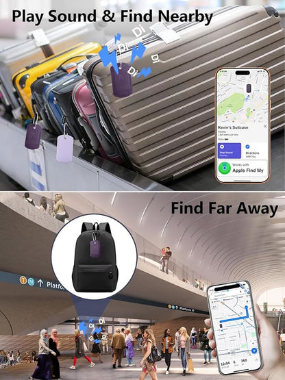 Luggage Tag with Tracker (iOS Only), Premium PU Leather Luggage Tags for Suitcase, Privacy Cover & ID Card Slot, Stainless Loop for Travel Bags, Backpack, Pet Carrier, Ideal Gadgets (Purple)