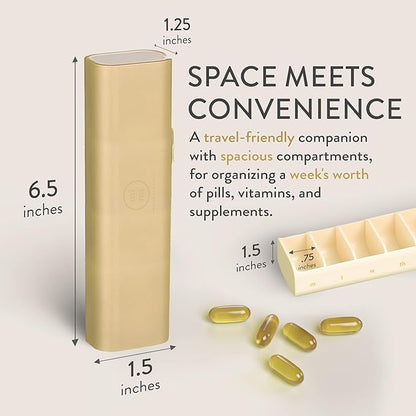 Pretty Pill Box Set - Stylish, Compact Daily Pill Organizer, Medication Pill Case, Pill Container for Vitamin Management, Pill Holder, Travel Essentials for Women & Men - Champagne