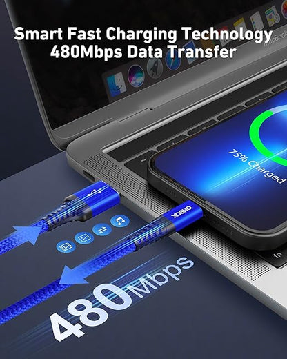 USB to USB C Cable 60W Fast Charging [2 Pack 10FT], USB A to USB C Cable, Durable Braided USB Type C iPhone Charger USBC Cord for iPhone 17/16/15/Pro Max/Plus, Samsung Galaxy S23 and More-Blue