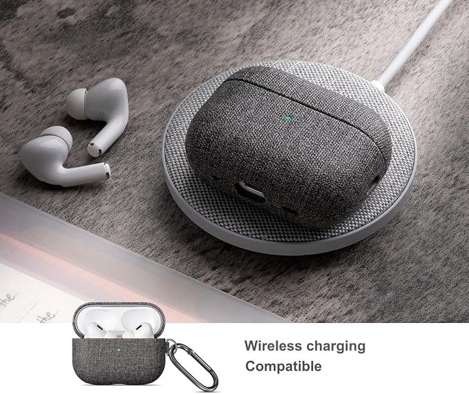 LOPIE for AirPods Pro 2nd Generation Case (Not for 3rd Gen) - Canvas Style Vegan Leather - Protective Hard Shell Cover with Clip - Handmade for AirPods Pro 2 Case Cover - Gray