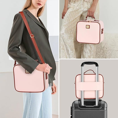 Travel Makeup Bag with Led Mirror Make up Case with Lighted Mirror Cosmetic Organizer bag with Adjustable Dividers and 5X Magnifying Mirror Makeup Box Vanity Case for Women