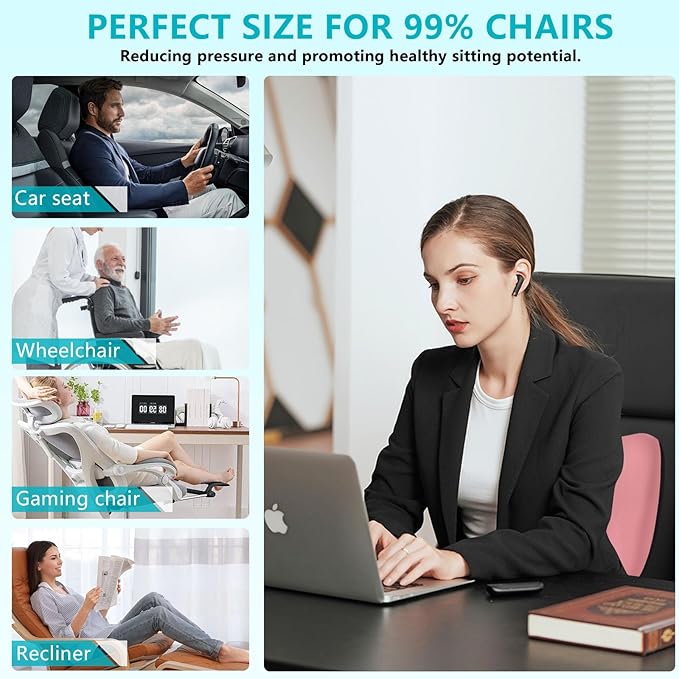 FLORICH Car Seat Cushion and Back Support for Office Chair Memory Foam Chair Cushions Pressure Relief Seat Pads with Gel Massage Point Lumbar Support (Light Pink)