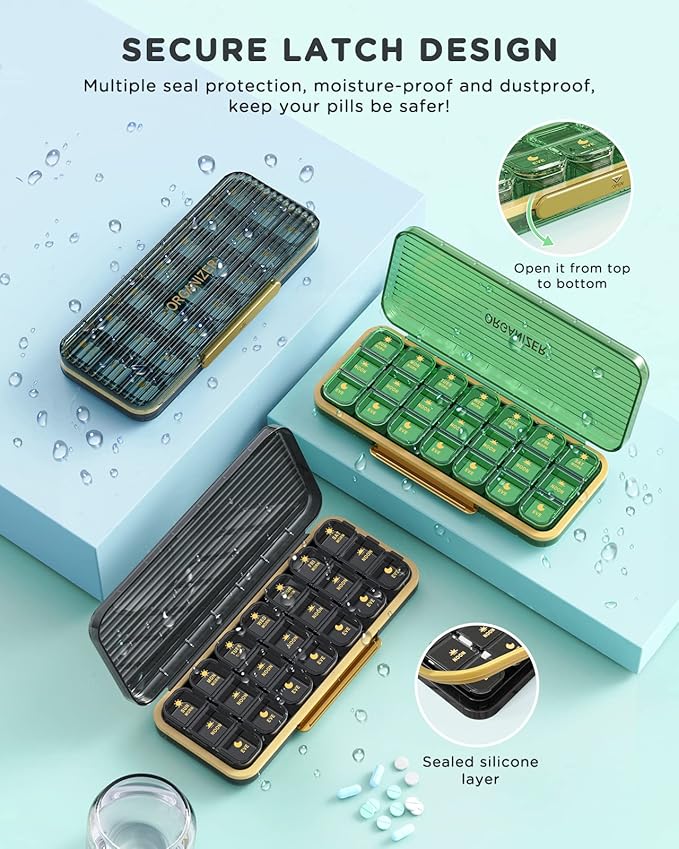 Pill Organizer 3 Times A Day - Acedada Weekly Pill Organizer 3X A Day, Large Pill Box 7 Day Medicine Organizer Pill Case, Pill Container Holder, Daily Pill Box 3 Times A Day, for Vitamin, Black Grey