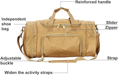 Small Duffel Bag Military Tactical Outdoor Gym Bag with Shoes Compartment for Sports Camping Hunting (TAN)