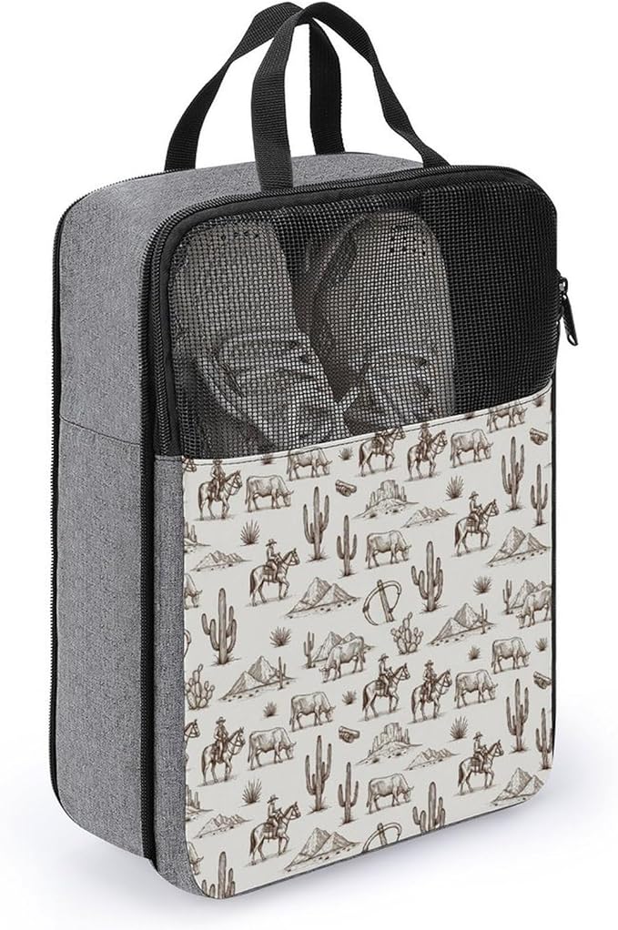 Lightweight Sneakers Packing Organizer Wild West Cowboy Ride Horse Cactus Western Portable Shoe Storage Bag Reusable Portable Shoe Bag