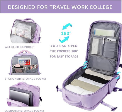 SHRRADOO Travel Laptops Backpack for Women Men, Casual Work Bag 17inch High School College Backpack Airline Approved Backpack for Hiking Business (Light Purple)
