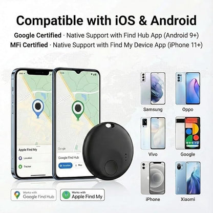 Mini Bluetooth Tracker, Air Tracker Tags for Android &iOS, Key Finder with Sound,Compatible with Google Find My Device and Apple Find My,Tracks Keys,Wallets,Luggage,Pets,No Subscription(Black -4Pcs)