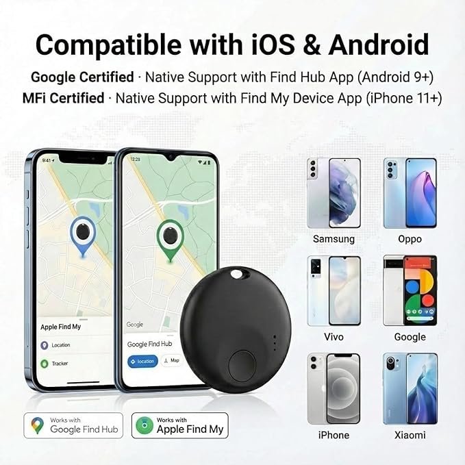 Mini Bluetooth Tracker,Air Tracker Tags for iOS/Android, Key Finder with Sound - Compatible with Apple Find My and Google Find My Device, Tracks Keys/Wallets/Luggage/Pets, No Subscription(Black-1Pcs)