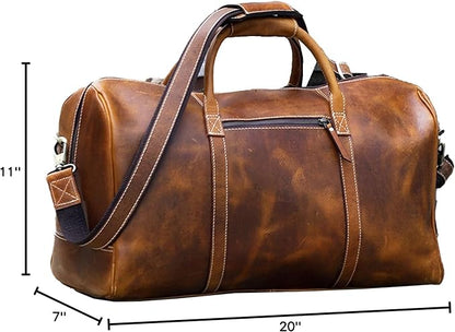 KomalC Duffel Bags for Men and Women Full Grain Leather Travel Overnight Weekend Bags, Sports Gym Duffel (20 Inch)